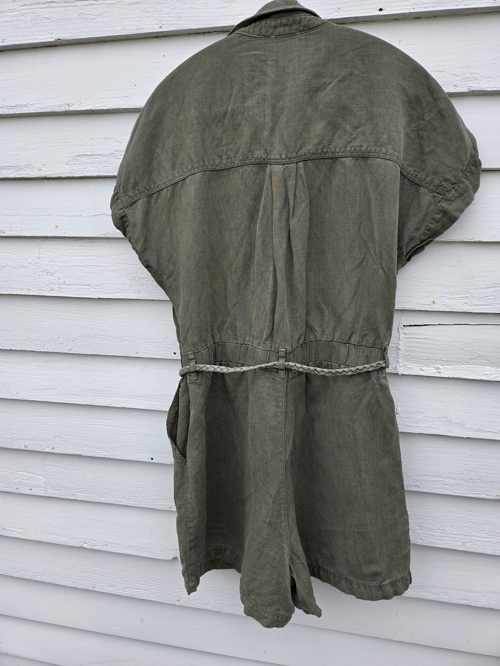 Nicole Miller Olive Green Button-Front Utility Playsuit with Braided Tie - Picture 2 of 5